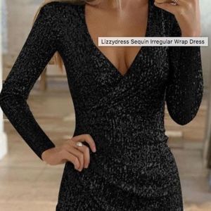 Wrapped Black Sequin dress - M (never worn)
